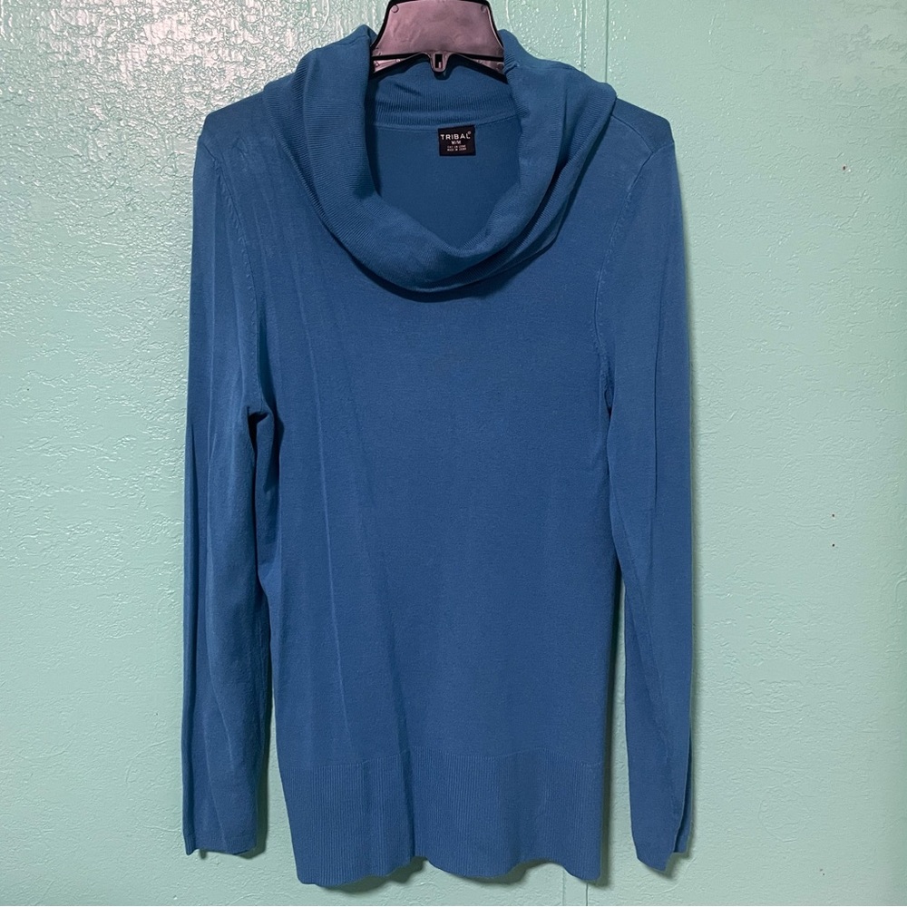 Tribal Blue Cowl Neck Sweater - Medium